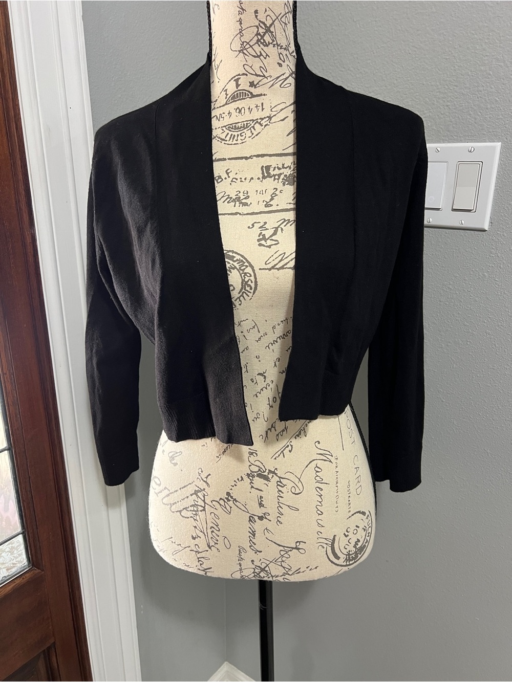 Calvin Klein Black Cropped Open Front Shrug Cardigan Knit Topper - Small
